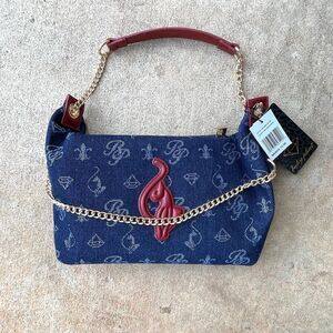 Baby Phat Y2K Monogram Denim Shoulder Bag Purse NWT Red Trim Gold Chain Cat Logo